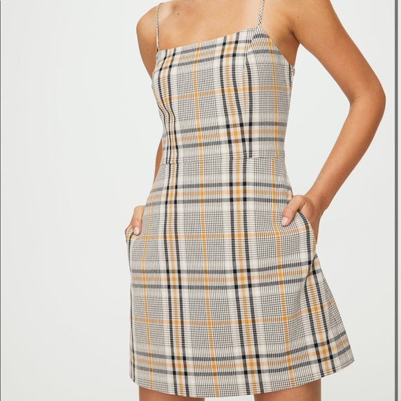 Aritzia Wilfred Tan Plaid Mini Dress - Picture 3 of 10